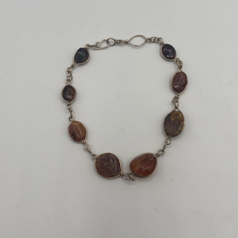 Vintage‎ Artisan Handmade Amber Wire Wrapped Bracelet Gold Tone Bohemian